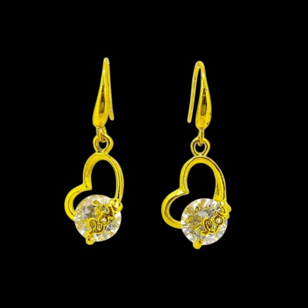 JEWELRY - EARRINGS - HOOK - ZIRCON - HEART Е614 - 1.2x3.1cm GOLD AND WHITE - PACKAGE 6 pairs