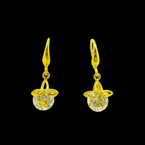 JEWELRY - EARRINGS - HOOK - ZIRCON - FLOWER Е600 - 1x2.6cm GOLD AND WHITE - PACKAGE 6 pairs