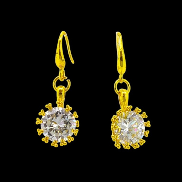 JEWELRY - EARRINGS - HOOK - ZIRCON - FLOWER Е604 - 1.2x3.4cm GOLD AND WHITE - PACKAGE 6 pairs