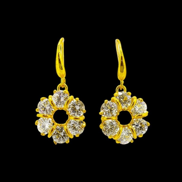 JEWELRY - EARRINGS - HOOK - ZIRCON - FLOWER Е609 - 1.4x2.9cm GOLD AND WHITE - PACKAGE 6 pairs