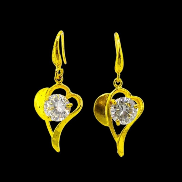 JEWELRY - EARRINGS - HOOK - ZIRCON - FLOWER Е610 - 1.5x3.6cm GOLD AND WHITE - PACKAGE 6 pairs