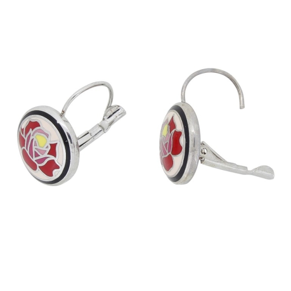 JEWELRY - EARRINGS - FRENCH LEVERBACK - METAL AND ENAMEL - ROSE Е634 - 1.6x2.4x1.7cm NICKEL-RED-CYCLAMEN-YELLOW - PACKAGE 3 pairs