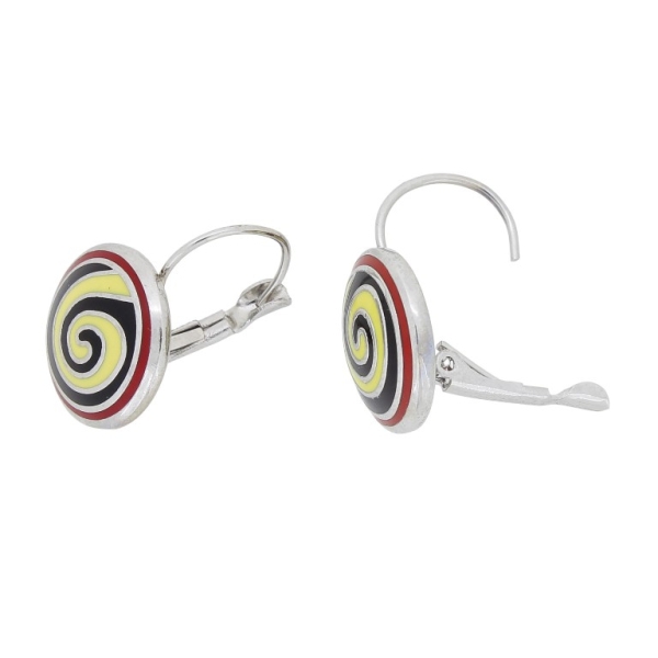 JEWELRY - EARRINGS - FRENCH LEVERBACK - METAL AND ENAMEL - SPIRAL Е632 - 1.6x2.4x1.7cm NICKEL-YELLOW-BLACK-RED - PACKAGE 3 pairs