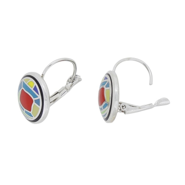 JEWELRY - EARRINGS - FRENCH LEVERBACK - METAL AND ENAMEL - FORMS Е633 - 1.6x2.4x1.7cm NICKEL-RED-BLUE-YELLOW - PACKAGE 3 pairs