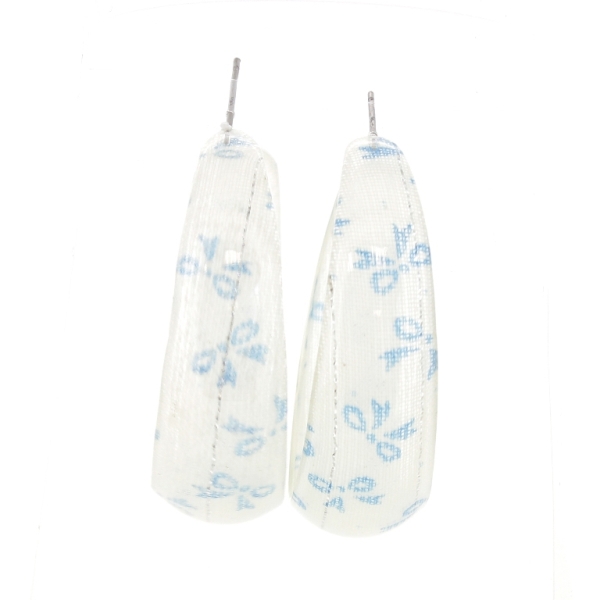 JEWELRY - EARRINGS - SCREW - METAL AND PLASTIC - RIBBONS Е625 - 1.6x5.7cm NICKEL-WHITE-BLUE (LIGHT) - PACKAGE 6 pairs