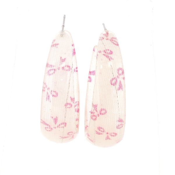 JEWELRY - EARRINGS - SCREW - METAL AND PLASTIC - RIBBONS Е625 - 1.6x5.7cm NICKEL-PINK (LIGHT)-PINK (DARK) - PACKAGE 6 pairs