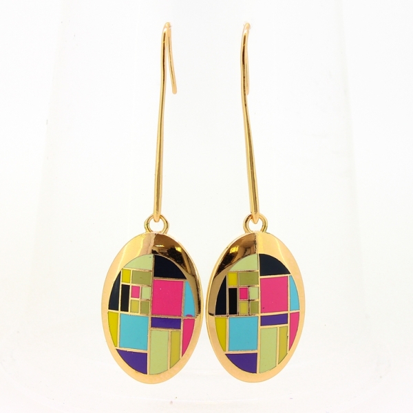 JEWELRY - EARRINGS - HOOK - METAL AND ENAMEL - ELLIPSE Е636 - 2.1x7.3cm GOLD-MIX - PACKAGE 6 pairs