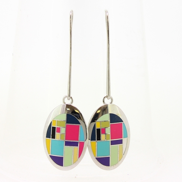 JEWELRY - EARRINGS - HOOK - METAL AND ENAMEL - ELLIPSE Е637 - 2.1x7.3cm NICKEL-MIX - PACKAGE 6 pairs