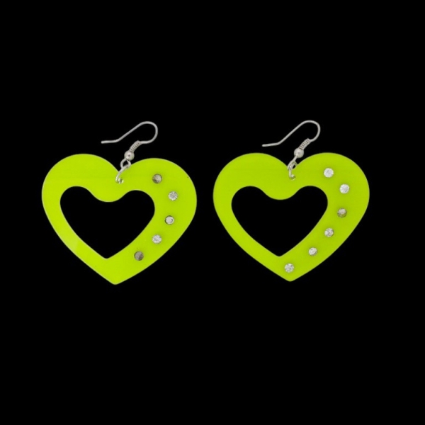 JEWELRY - EARRINGS - HOOK - METAL AND PLASTIC - HEART Е640 - 5.2x5.8cm NICKEL-GREEN - 1 pair