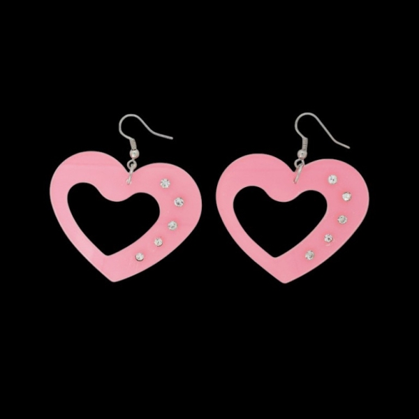 JEWELRY - EARRINGS - HOOK - METAL AND PLASTIC - HEART Е640 - 5.2x5.8cm NICKEL-PINK - 1 pair