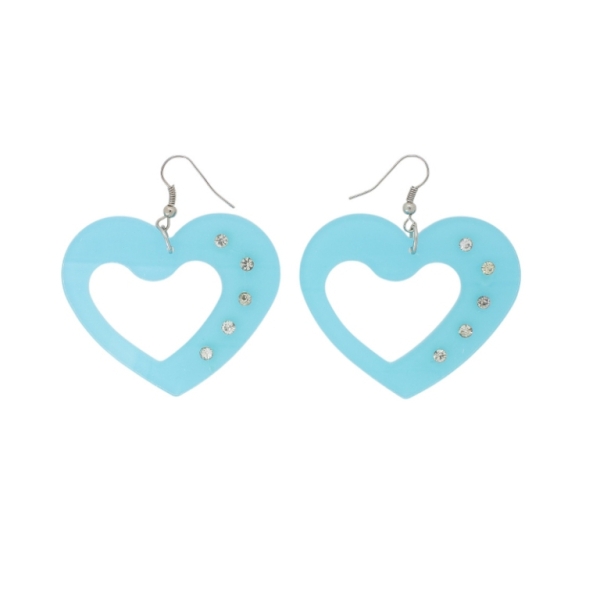 JEWELRY - EARRINGS - HOOK - METAL AND PLASTIC - HEART Е640 - 5.2x5.8cm NICKEL-BLUE - 1 pair