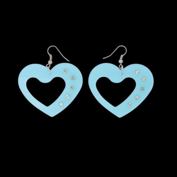 JEWELRY - EARRINGS - HOOK - METAL AND PLASTIC - HEART Е640 - 5.2x5.8cm NICKEL-BLUE - 1 pair