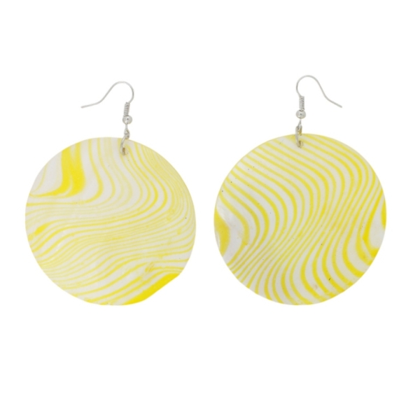 JEWELRY - EARRINGS - HOOK - MOTHER OF PEARL - WAVES Е650 - 5x7cm WHITE AND YELLOW - 1 pair