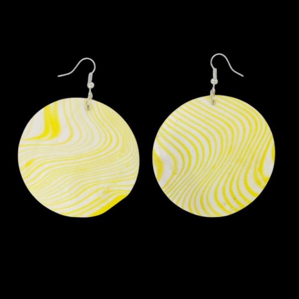 JEWELRY - EARRINGS - HOOK - MOTHER OF PEARL - WAVES Е650 - 5x7cm WHITE AND YELLOW - 1 pair