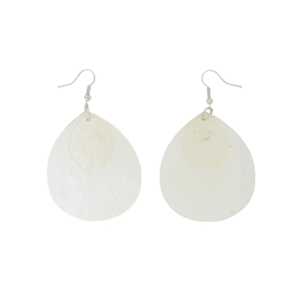 JEWELRY - EARRINGS - HOOK - MOTHER OF PEARL - DROP Е645 - 4.6x7.5cm NICKEL AND ECRU - 1 pair