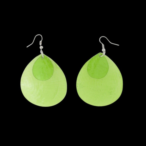 JEWELRY - EARRINGS - HOOK - MOTHER OF PEARL - DROP Е645 - 4.6x7.5cm NICKEL AND GREEN - 1 pair