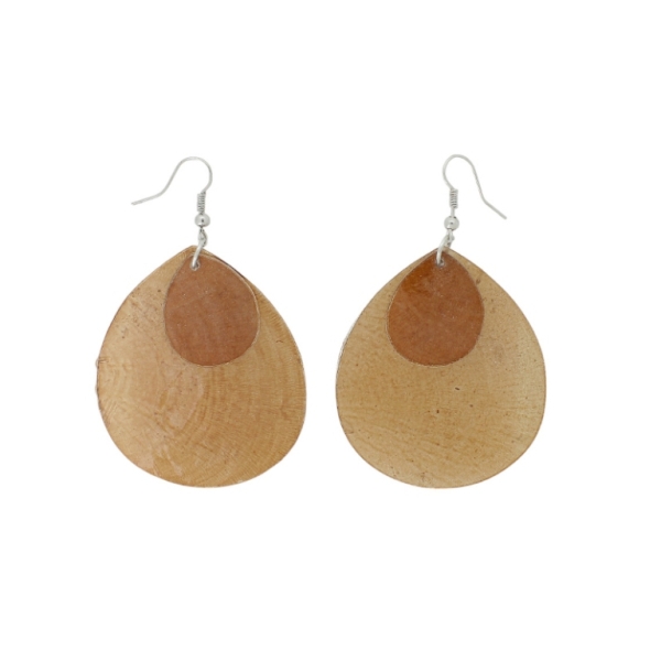 JEWELRY - EARRINGS - HOOK - MOTHER OF PEARL - DROP Е645 - 4.6x7.5cm NICKEL AND BROWN - 1 pair