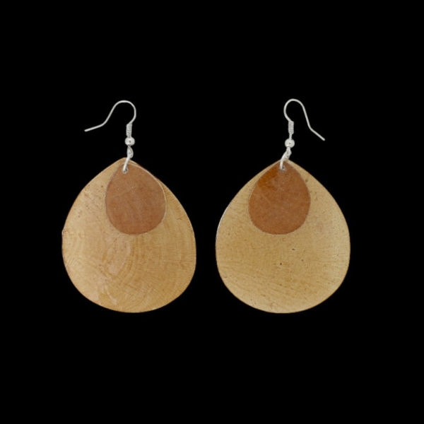 JEWELRY - EARRINGS - HOOK - MOTHER OF PEARL - DROP Е645 - 4.6x7.5cm NICKEL AND BROWN - 1 pair