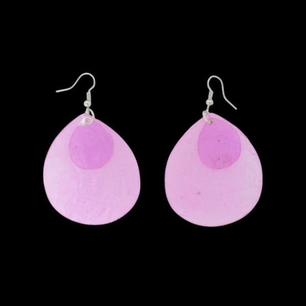 JEWELRY - EARRINGS - HOOK - MOTHER OF PEARL - DROP Е645 - 4.6x7.5cm NICKEL AND PURPLE - 1 pair