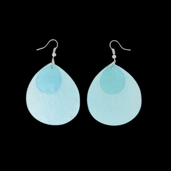 JEWELRY - EARRINGS - HOOK - MOTHER OF PEARL - DROP Е645 - 4.6x7.5cm NICKEL AND BLUE (LIGHT) - 1 pair