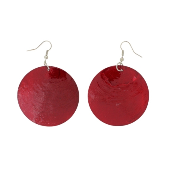 JEWELRY - EARRINGS - HOOK - MOTHER OF PEARL - CIRCLE Е647 - 5x7cm NICKEL AND BORDEAUX - 1 pair