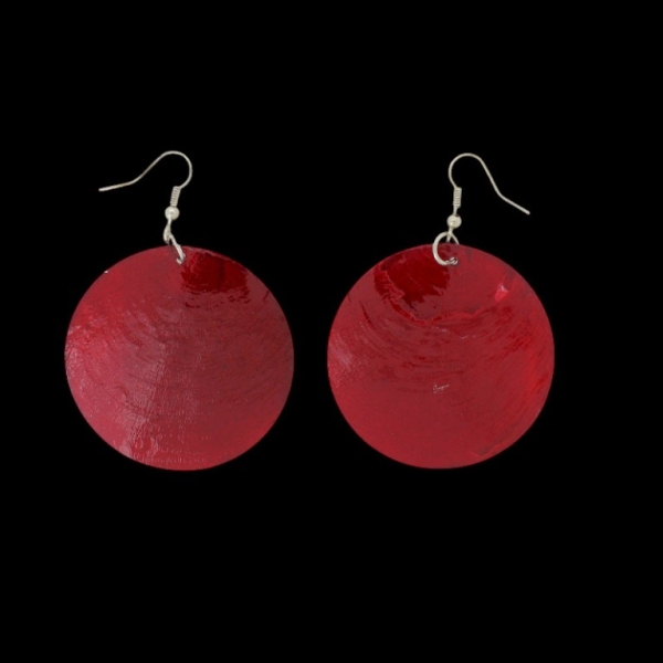 JEWELRY - EARRINGS - HOOK - MOTHER OF PEARL - CIRCLE Е647 - 5x7cm NICKEL AND BORDEAUX - 1 pair