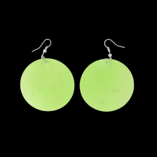 JEWELRY - EARRINGS - HOOK - MOTHER OF PEARL - CIRCLE Е647 - 5x7cm NICKEL AND GREEN (LIGHT) - 1 pair