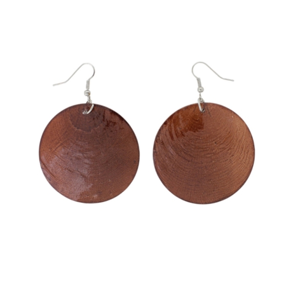 JEWELRY - EARRINGS - HOOK - MOTHER OF PEARL - CIRCLE Е647 - 5x7cm NICKEL AND BROWN - 1 pair
