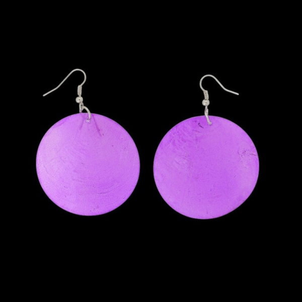 JEWELRY - EARRINGS - HOOK - MOTHER OF PEARL - CIRCLE Е647 - 5x7cm NICKEL AND PURPLE - 1 pair
