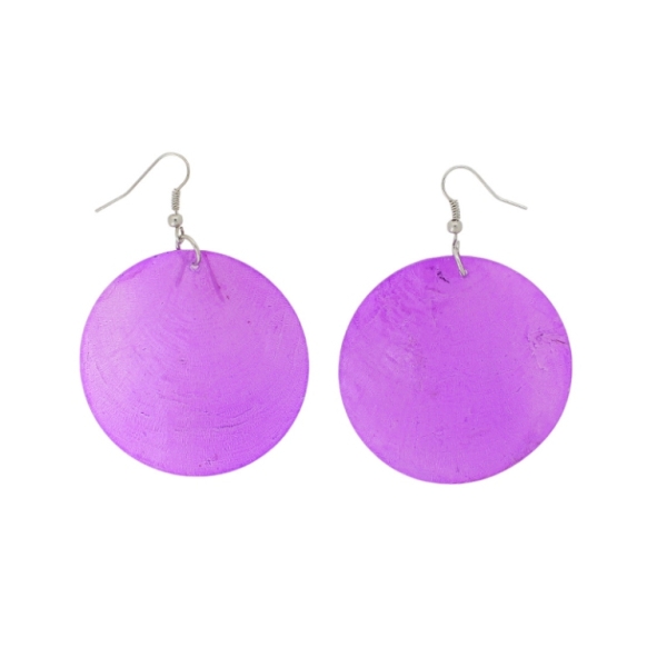 JEWELRY - EARRINGS - HOOK - MOTHER OF PEARL - CIRCLE Е647 - 5x7cm NICKEL AND PURPLE - PACKAGE 6 pairs