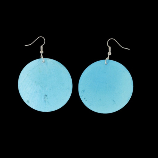 JEWELRY - EARRINGS - HOOK - MOTHER OF PEARL - CIRCLE Е647 - 5x7cm NICKEL AND BLUE (LIGHT) - 1 pair
