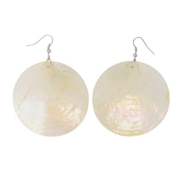 JEWELRY - EARRINGS - HOOK - MOTHER OF PEARL - CIRCLE Е647 - 6x8cm NICKEL AND ECRU - 1 pair