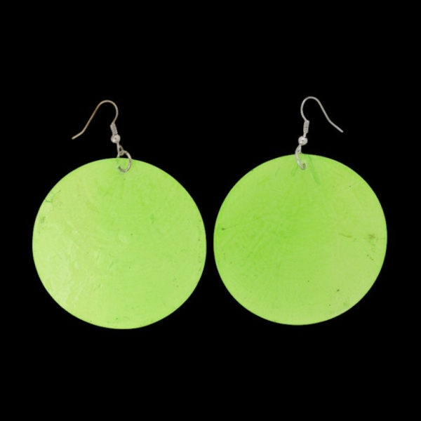 JEWELRY - EARRINGS - HOOK - MOTHER OF PEARL - CIRCLE Е647 - 6x8cm NICKEL AND GREEN (LIGHT) - 1 pair