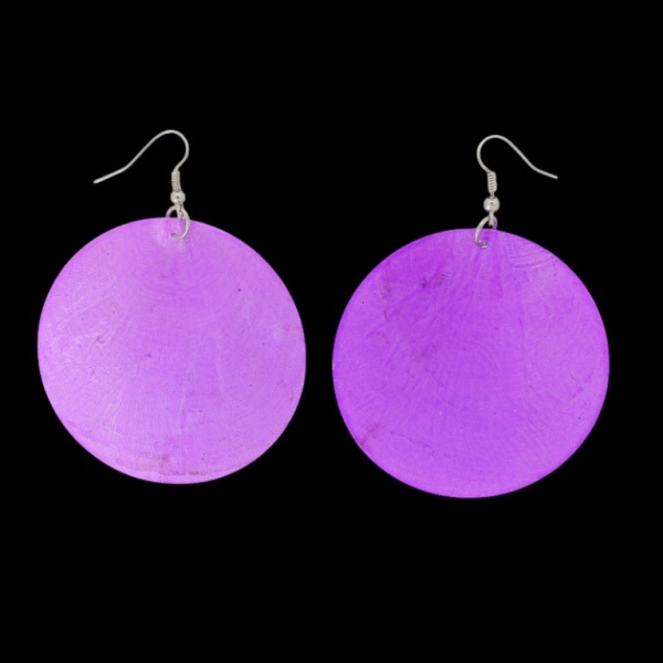 JEWELRY - EARRINGS - HOOK - MOTHER OF PEARL - CIRCLE Е647 - 6x8cm NICKEL AND PURPLE - 1 pair