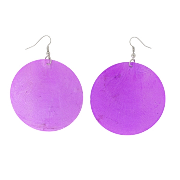JEWELRY - EARRINGS - HOOK - MOTHER OF PEARL - CIRCLE Е647 - 6x8cm NICKEL AND PURPLE - PACKAGE 6 pairs