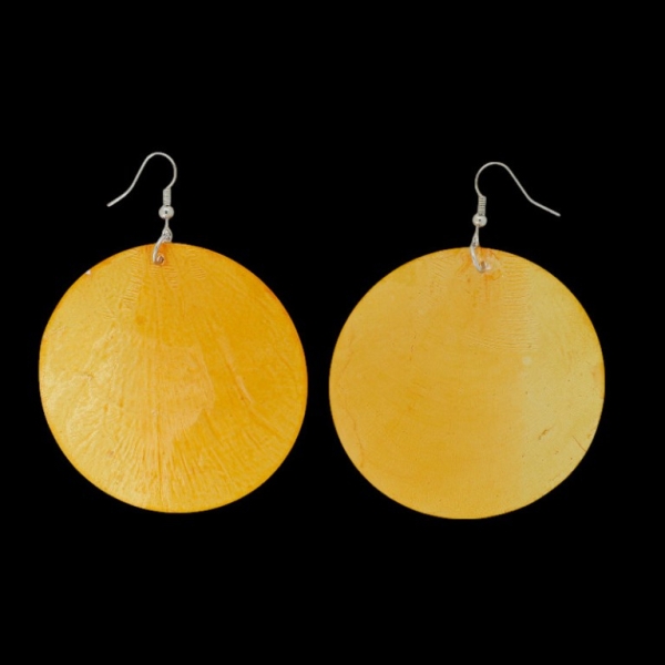 JEWELRY - EARRINGS - HOOK - MOTHER OF PEARL - CIRCLE Е647 - 6x8cm NICKEL AND ORANGE - 1 pair