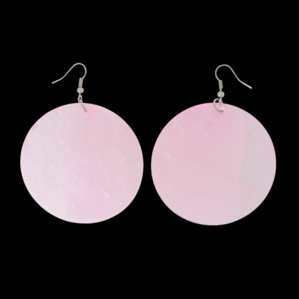 JEWELRY - EARRINGS - HOOK - MOTHER OF PEARL - CIRCLE Е647 - 6x8cm NICKEL AND PINK - 1 pair