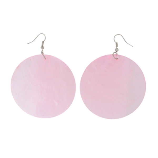 JEWELRY - EARRINGS - HOOK - MOTHER OF PEARL - CIRCLE Е647 - 6x8cm NICKEL AND PINK - 1 pair