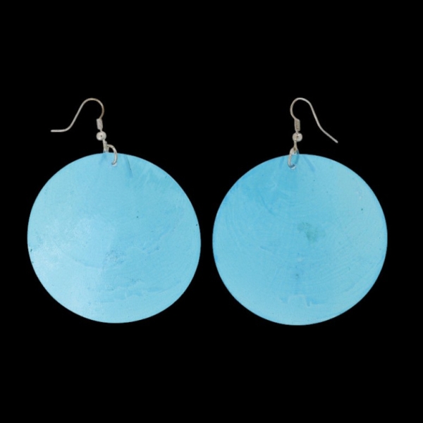 JEWELRY - EARRINGS - HOOK - MOTHER OF PEARL - CIRCLE Е647 - 6x8cm NICKEL AND BLUE - 1 pair