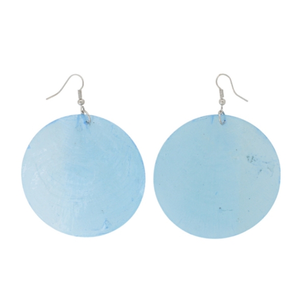 JEWELRY - EARRINGS - HOOK - MOTHER OF PEARL - CIRCLE Е647 - 6x8cm NICKEL AND BLUE (LIGHT) - 1 pair