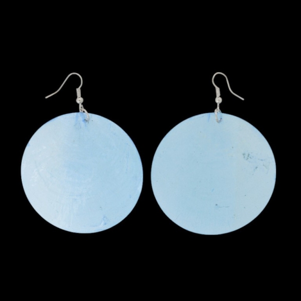 JEWELRY - EARRINGS - HOOK - MOTHER OF PEARL - CIRCLE Е647 - 6x8cm NICKEL AND BLUE (LIGHT) - PACKAGE 6 pairs