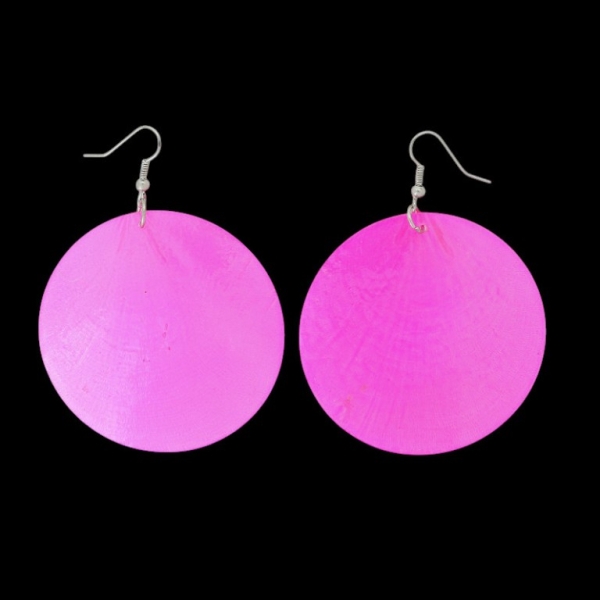 JEWELRY - EARRINGS - HOOK - MOTHER OF PEARL - CIRCLE Е647 - 6x8cm NICKEL AND CYCLAMEN - 1 pair