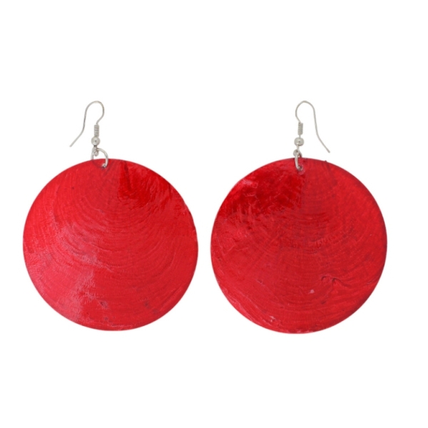 JEWELRY - EARRINGS - HOOK - MOTHER OF PEARL - CIRCLE Е647 - 6x8cm NICKEL AND RED - 1 pair