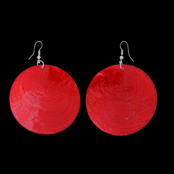 JEWELRY - EARRINGS - HOOK - MOTHER OF PEARL - CIRCLE Е647 - 6x8cm NICKEL AND RED - 1 pair