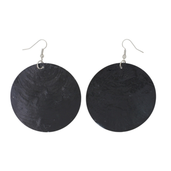 JEWELRY - EARRINGS - HOOK - MOTHER OF PEARL - CIRCLE Е647 - 6x8cm NICKEL AND BLACK - 1 pair