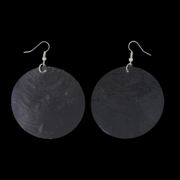 JEWELRY - EARRINGS - HOOK - MOTHER OF PEARL - CIRCLE Е647 - 6x8cm NICKEL AND BLACK - 1 pair