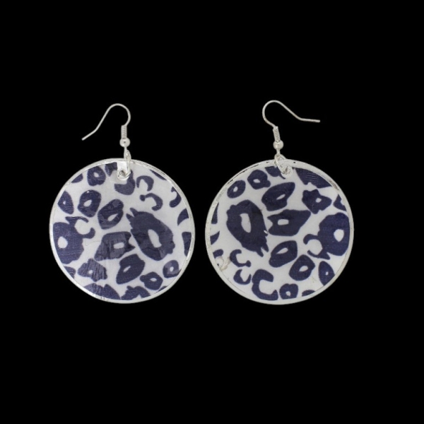 JEWELRY - EARRINGS - HOOK - MOTHER OF PEARL - LEOPARD PRINT Е649 - 5x7cm BLACK AND GRAY - 1 pair