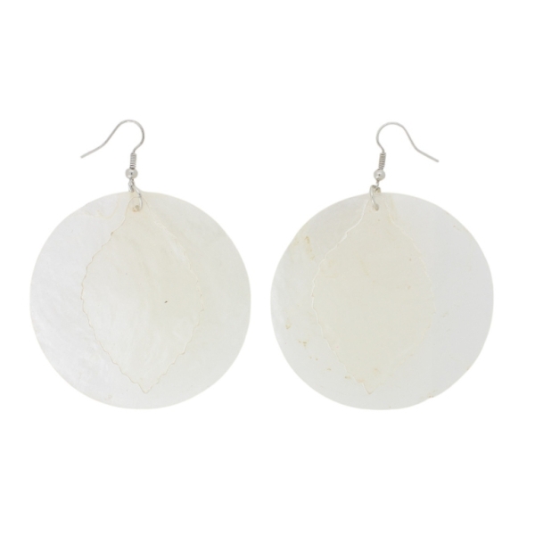 JEWELRY - EARRINGS - HOOK - MOTHER OF PEARL - LEAF Е646 - 6x8cm NICKEL AND ECRU - 1 pair