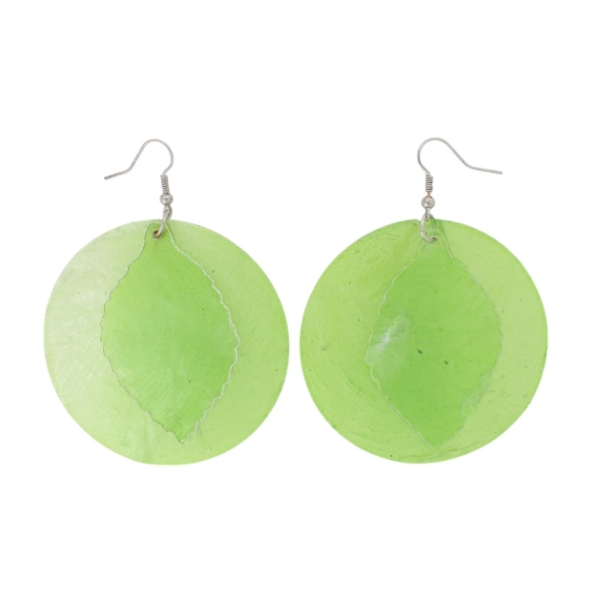 JEWELRY - EARRINGS - HOOK - MOTHER OF PEARL - LEAF Е646 - 6x8cm NICKEL AND GREEN - 1 pair
