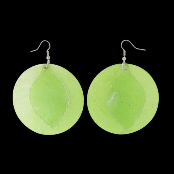JEWELRY - EARRINGS - HOOK - MOTHER OF PEARL - LEAF Е646 - 6x8cm NICKEL AND GREEN - 1 pair